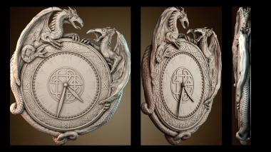 3D модель Настенные часы с двумя драконами (STL)
