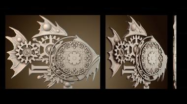3D модель Механические настенные часы рыба (STL)