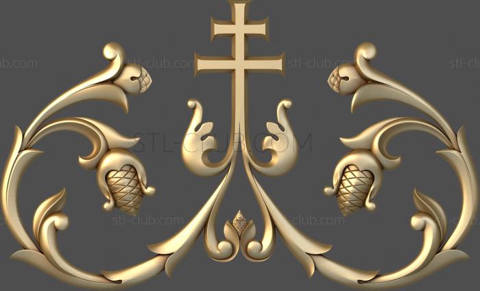 3d model of church decor, cross and floral pattern