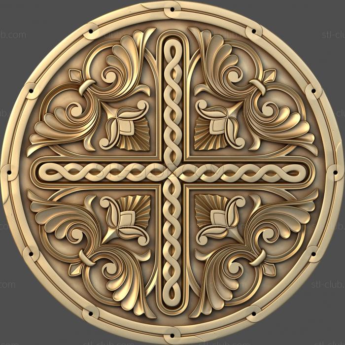 3д модель церковного декора, медальон с крестом, stl файл для ЧПУ