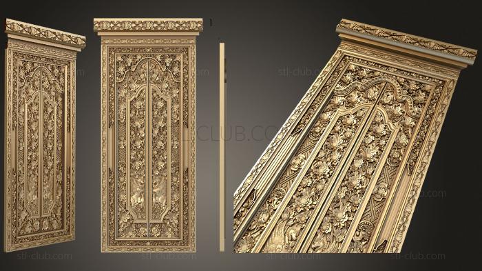 The door is richly decorated with carved floral decorations.