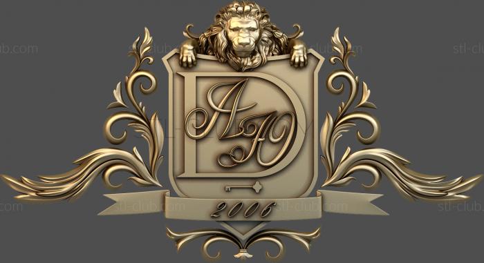 3d model of the coat of arms with initials