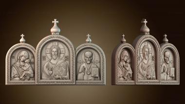 3D модель триптих Богородица, Иисус, Николай (STL)