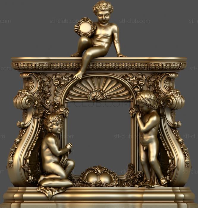 Portal for fireplace with sculptures, 3d stl model