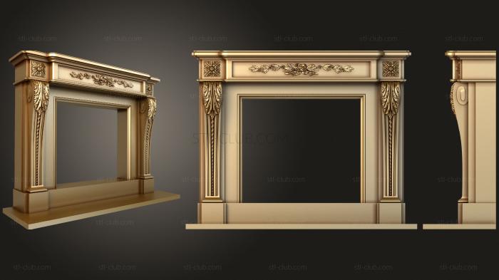 3D model Fireplace with floral decorations in the form of an olive branch (STL)