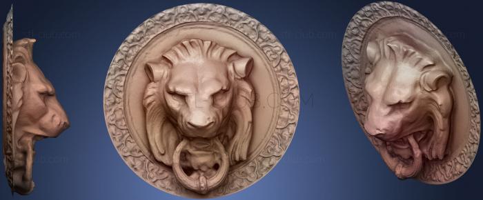 3D мадэль Настенная вешалка с львиной головой (Дверной Лев) (STL)