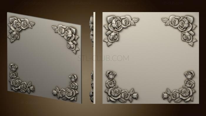 3D model Rose decor in the corners of a square panel (STL)