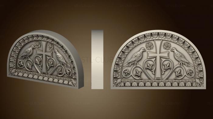 3D model Panel with a cross and birds of paradise elements of the temple in Alapaevsk (STL)