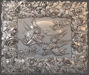 3D модель Ангелы и бабочки в раме из роз (STL)