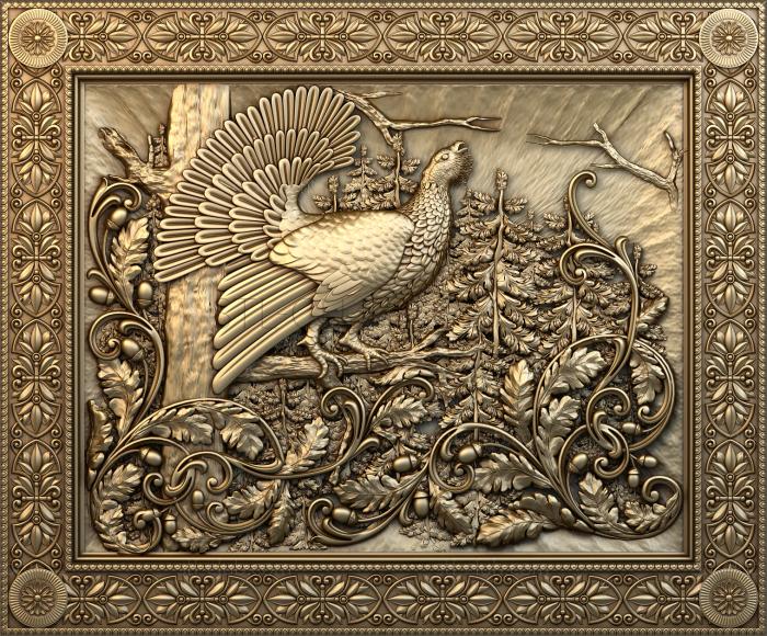 3D model Wood grouse in a carved frame (STL)