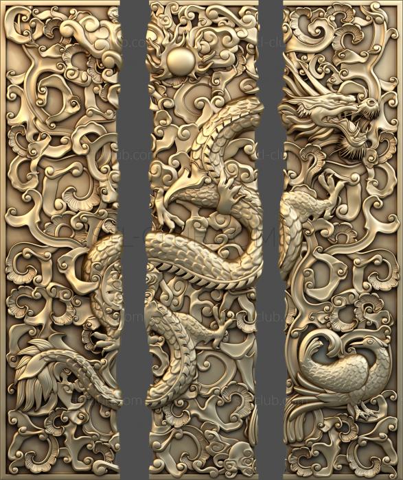 3D model Chinese dragon triptych (STL)