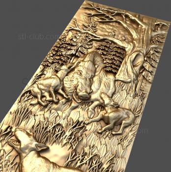 3D model Wild boar and dogs (STL)