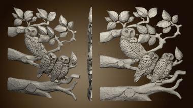 3D мадэль Филенка двери совы на ветке дерева (STL)