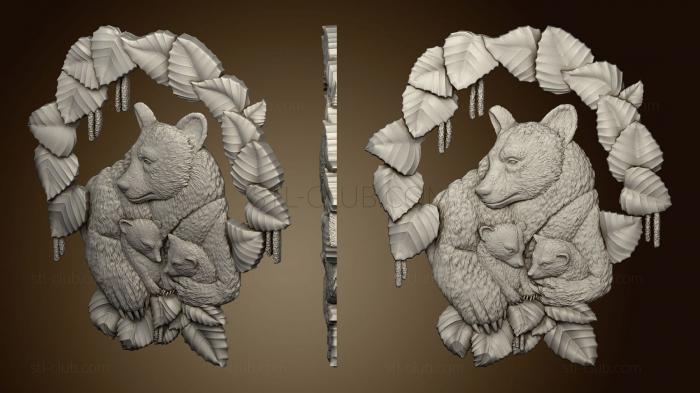 3D мадэль Филенка двери медведь с медвежатами (STL)