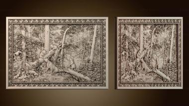 3D model Bear family in the oak forest wood carving RLF for and jdpaint art (STL)