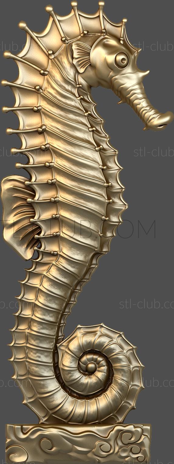 3d stl model of seahorse figurine, file for cnc