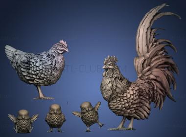 3D model chicken rooster chicks (STL)