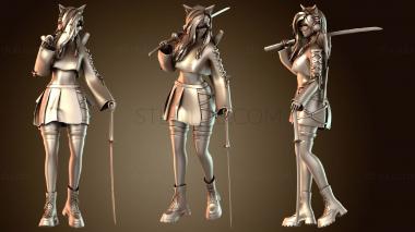 3D модель Научно-фантастическая девушка-лиса с катаной (STL)