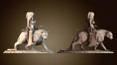 3D модель Женщина лучница верхом на черной пантере (STL)