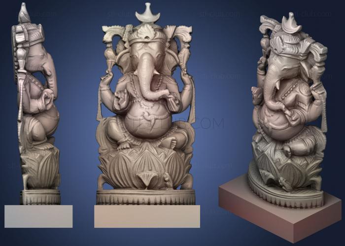 Ganesh On Lotus With Crescent Moon Crown