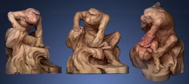 3D model monkey sitting on stump (STL)