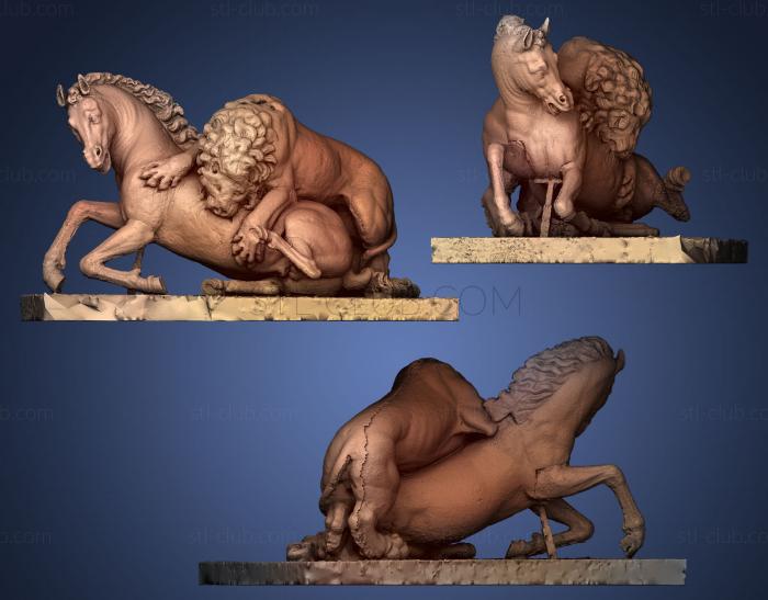 3D модель Лев, нападающий на лошадь (STL)