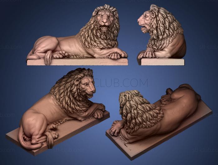 3D model lying lion with its mouth slightly open (STL)