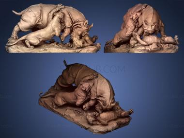 3D model Rhinocros attaqu par un tigre Paris (STL)