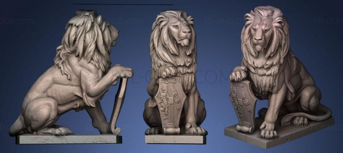 3D мадэль Сидящий лев со щитом (STL)