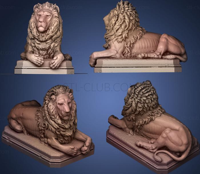 3D мадэль Спокойно лежащий лев смотрит вперед (STL)