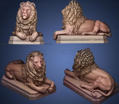 3D model a calm lying lion looking forward (STL)