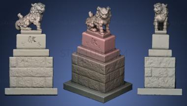 3D model Two Komainu 1 Guardian Lions from Shrine (STL)