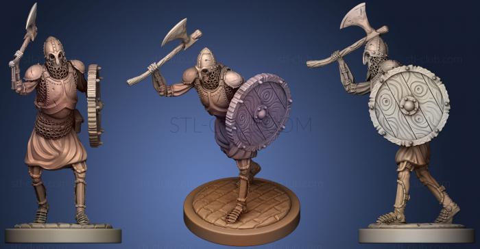 3D model Skeleton Axe  Axe + Round Shield  Attack Pose (STL)