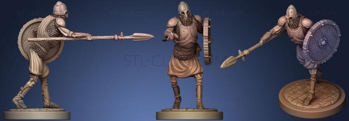 3D model Skeleton Axe   Spear + Round Shield   Attack Pose (STL)