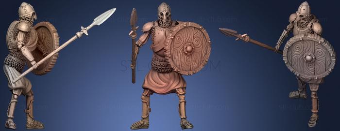 3D model Skeleton Axe  Spear + Round Shield  Idle Pose (STL)