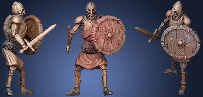 3D model Skeleton Axe  Sword + Round Shield  Idle Pose (STL)