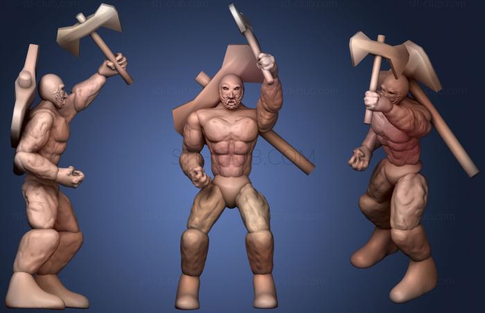 strong man weilding axes