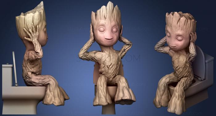 3D model Three Wise Groot On Toilet1 (STL)