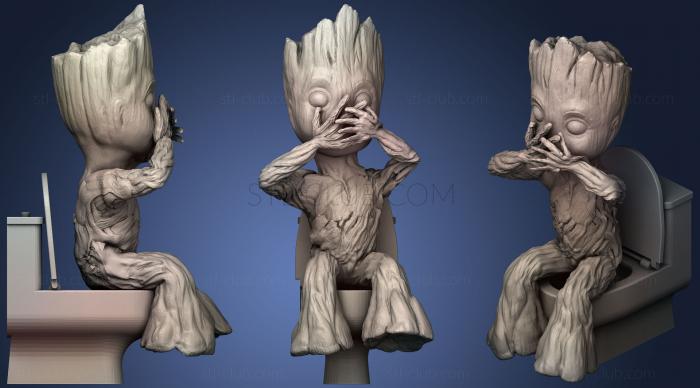 3D model Three Wise Groot On Toilet2 (STL)