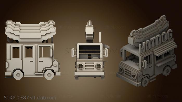 Статуэтки полигональные Воксельный Фургон для хот-догов