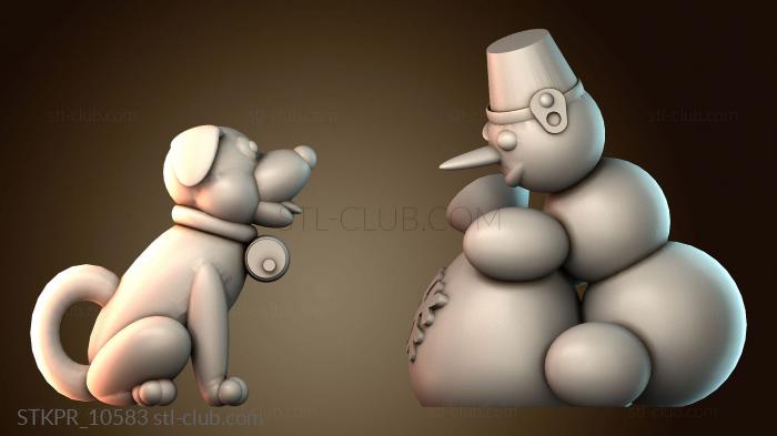 Статуэтки упрощенные Снежный пёс и Снеговик