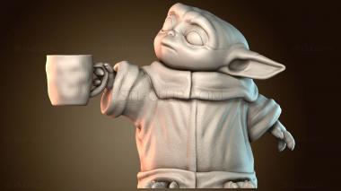 3D модель Малыш Йода с чашкой кофе (STL)