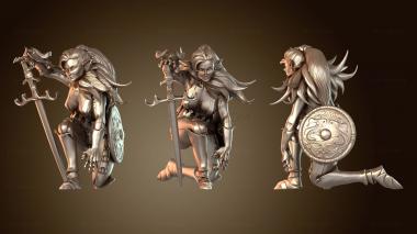 3D модель Персонаж женского игрока-эльфа-боца встает на колени (STL)