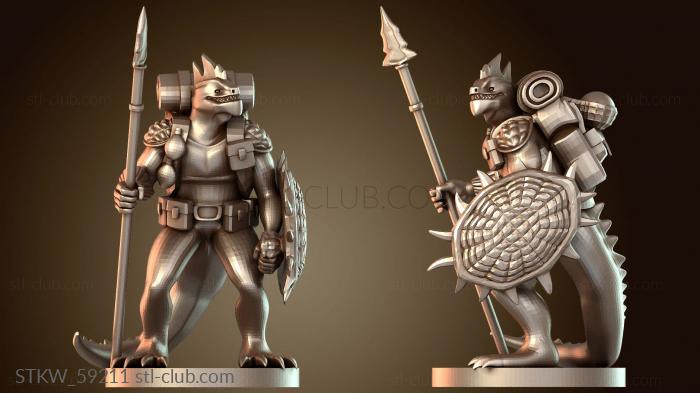 Military Ящеролюд-боец со щитом и копьем