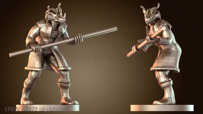 Military Монах Красный Драконорождённый мужчина с посохом