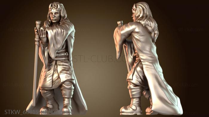 Military Мистический воин с длинными волосами и рогами, толстая сабля