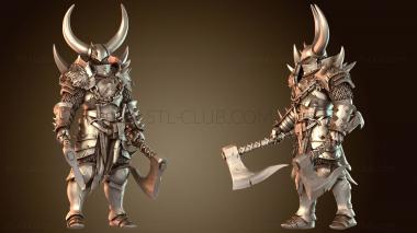 3D модель Солдат с двумя топорами в доспехах (STL)