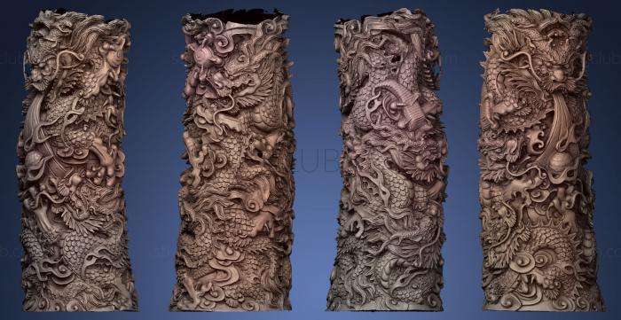 pillar with dragon shaped woodcarving